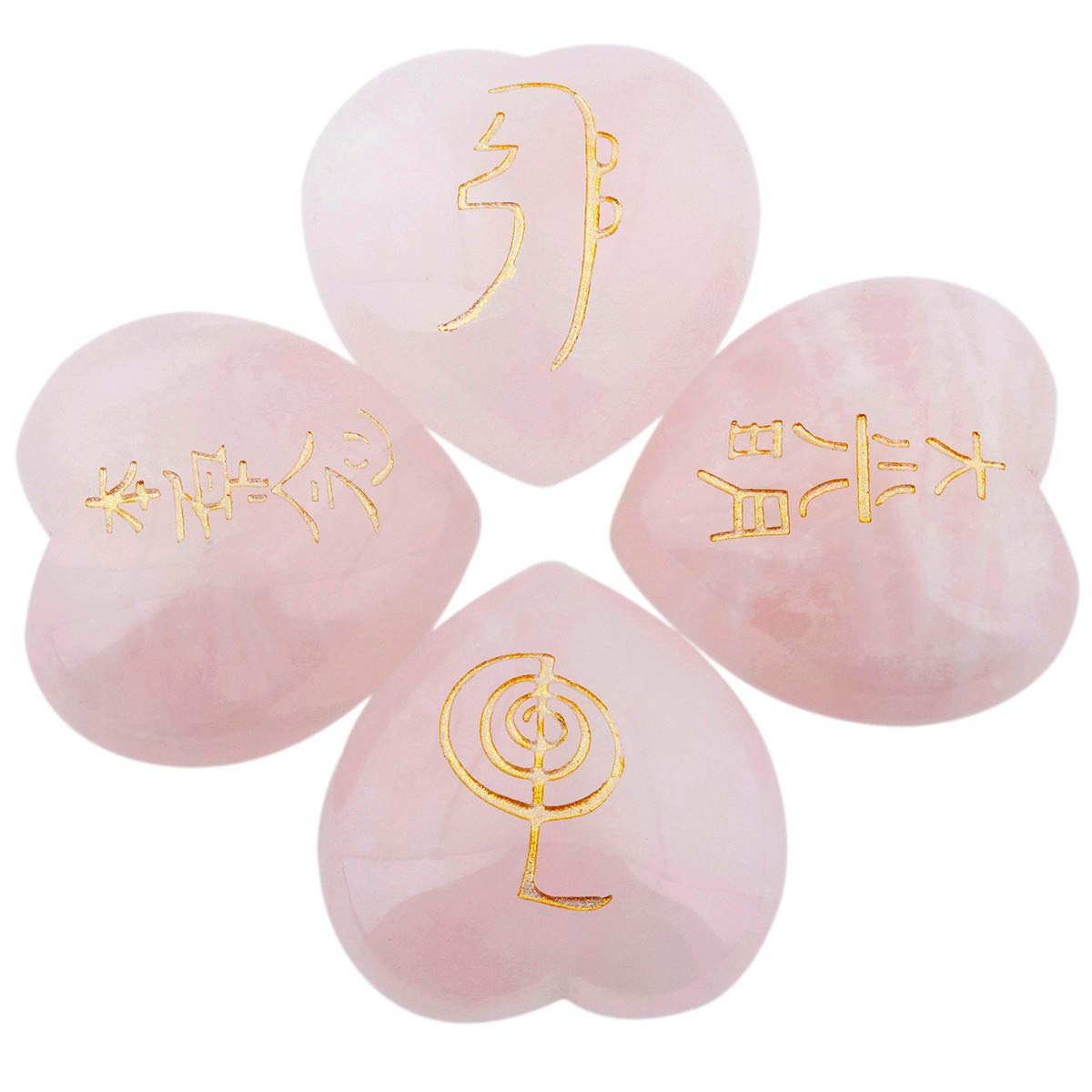 mookaitedecor Rose Quartz Heart Reiki Stones,Engraved Usui Symbols Polished Chakra Love Palm Stone for Crystal Healing