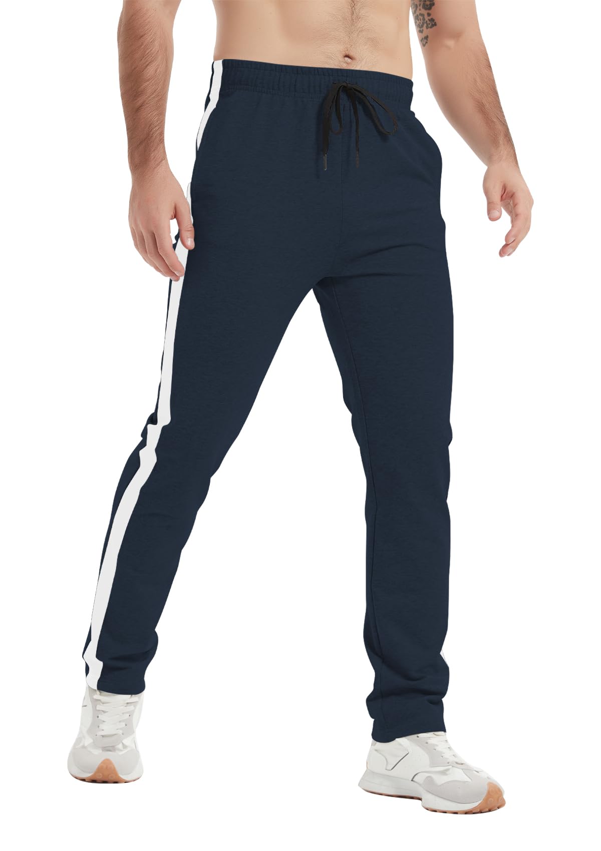 Idtswch 36" Inseam Men's Tall Striped Sweatpants Workout Training Lounge Joggers Pants with Pockets Image