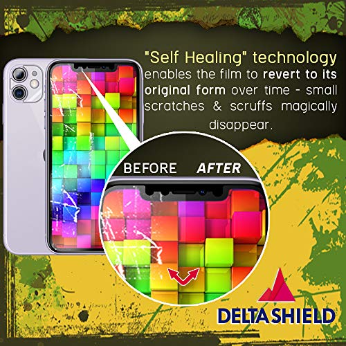 DeltaShield Screen Protector for Apple iPhone 11 (6.1 inch) (2-Pack) (Case Friendly Version + Camera Lens) BodyArmor Anti-Bubble Military-Grade Clear TPU Film