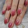 LightCoral Ombre Artificial False Nails Sleek Gel Acrylic Nail Oval Medium Color Tips with Gluetabs 24pcs