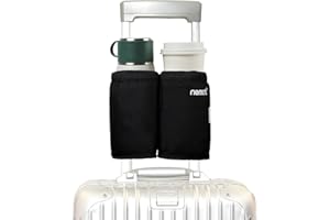 riemot Luggage Travel Cup Holder Free Hand Drink Carrier - Hold Two Coffee Mugs No Spill - Fits Roll on Suitcase Handles - Gifts for Flight Attendants Travelers Accessories Black