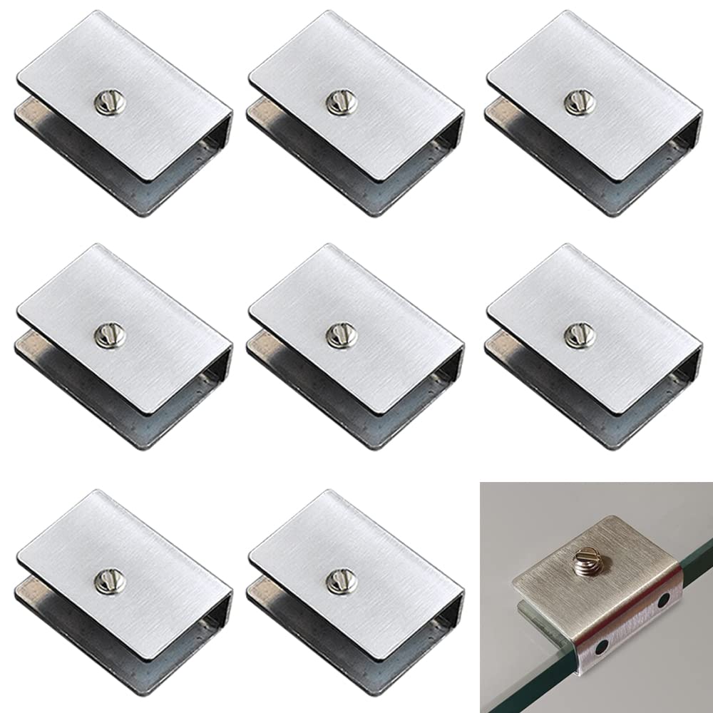 WANLIAN 8 Pcs Brushed Glass Clamp Wall Mounted Glass Shelf Brackets Floating Glass Shelf Brackets for 10-14mm Glass Acrylic Wood