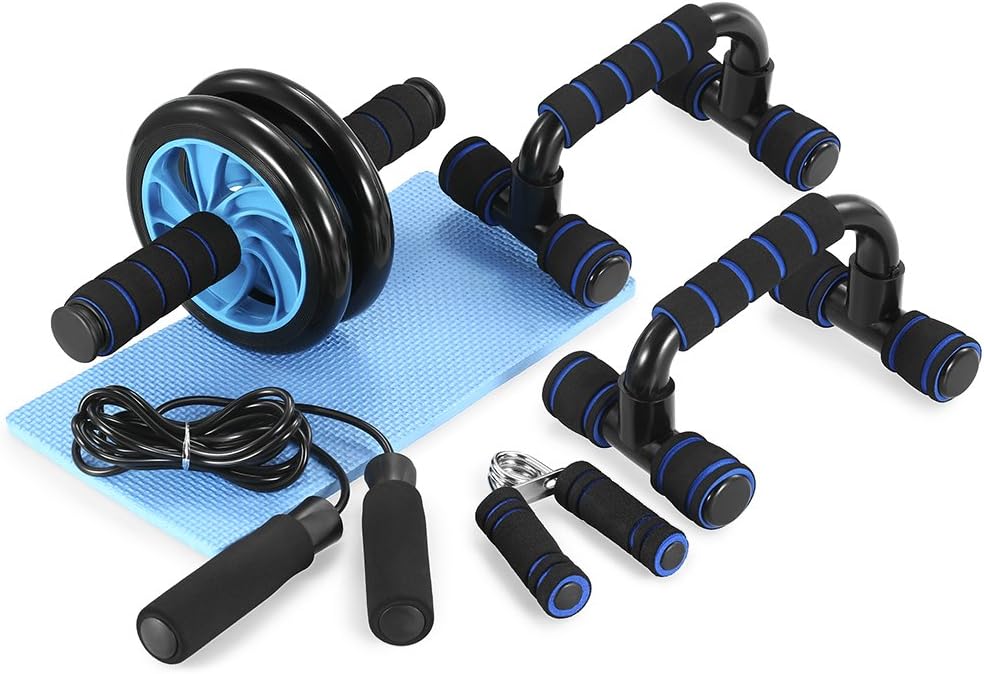 TOMSHOO 5-in-1 AB Wheel Roller Kit AB Roller Pro with Push-UP Bar, Hand Griper, Jump Rope and Knee Pad - Portable Equipment for Home Exercise, Workout (Upgraded Version) : Sports & Outdoors
