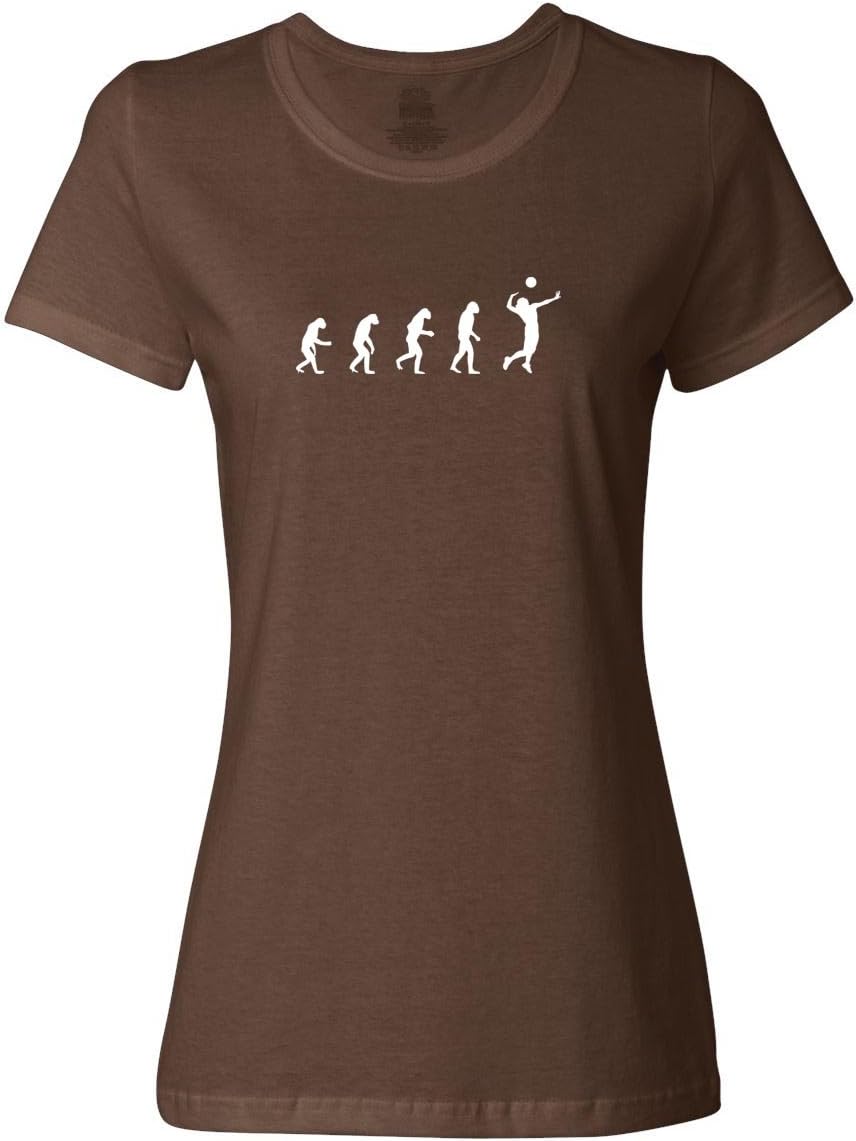 ShirtLoco Women's Evolution Of Woman To Volleyball Player T-Shirt, Chocolate Small