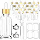 Bumobum 2 oz Dropper Bottle, 24 pack Clear Glass Eye Dropper Bottles with Golden Top Cap for Essential Oils, Tincture Bottle with Labels and Funnel