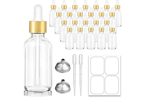 Bumobum 2 oz Dropper Bottle, 24 pack Clear Glass Eye Dropper Bottles with Golden Top Cap for Essential Oils, Tincture Bottle with Labels and Funnel