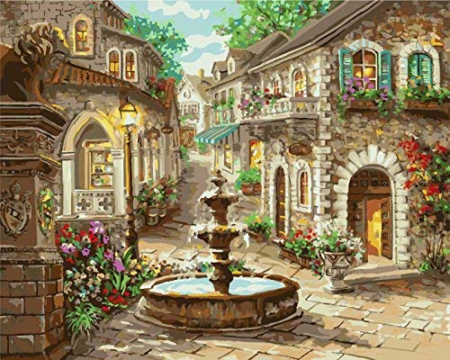 CaptainCrafts Paint by Numbers, Paint by Numbers for Adults DIY Oil Painting Linen Canvas Wall Art Home Decor 16 * 20 Inch (Country Home, Frameless)