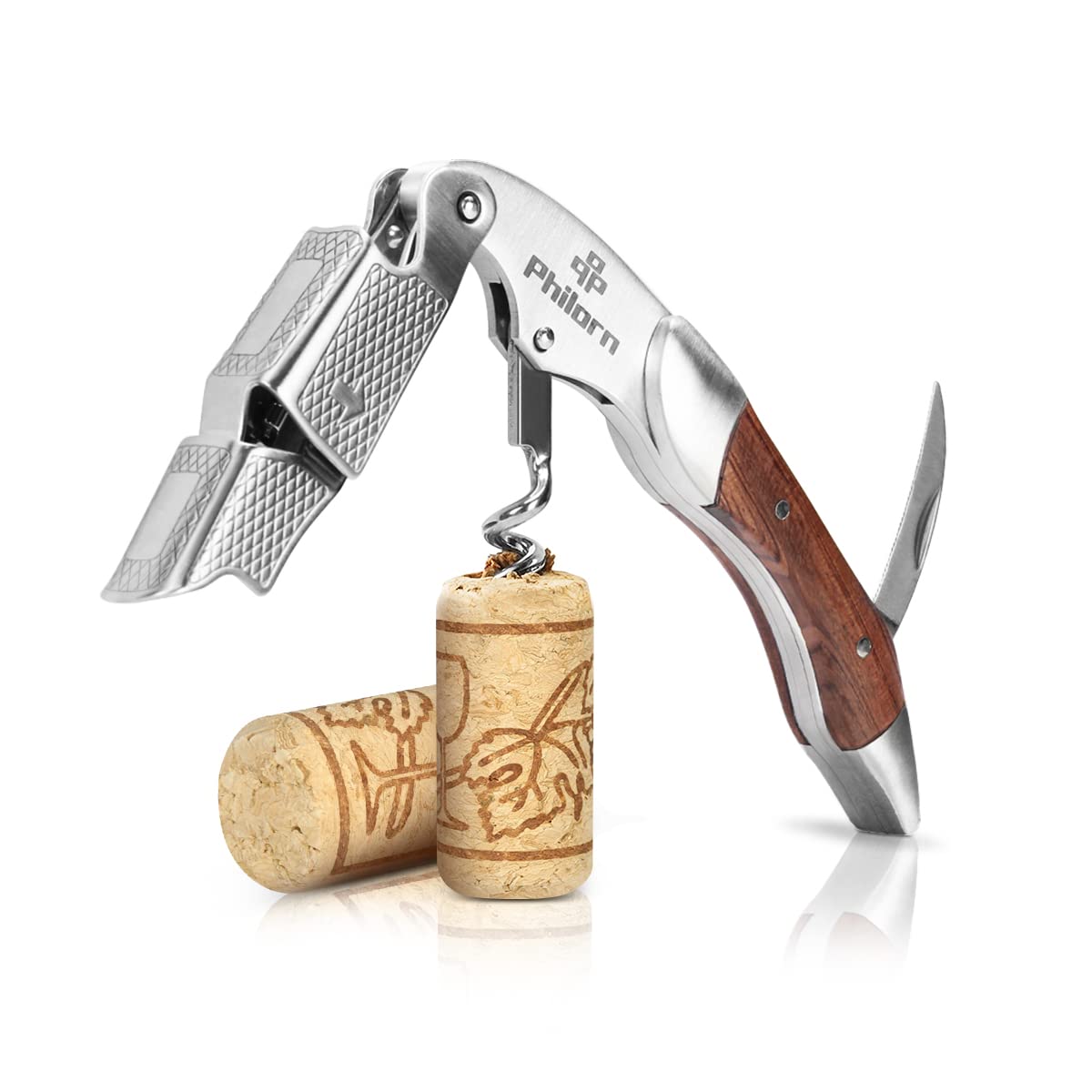 Photo 1 of Philorn Wine Opener-Professional Corkscrew Wine Opener with Foil Cutter & Cap Remover, Manual Wine Key for Servers, Bartenders, Waiters & Home Use, Rosewood Handle Wine Bottle Opener