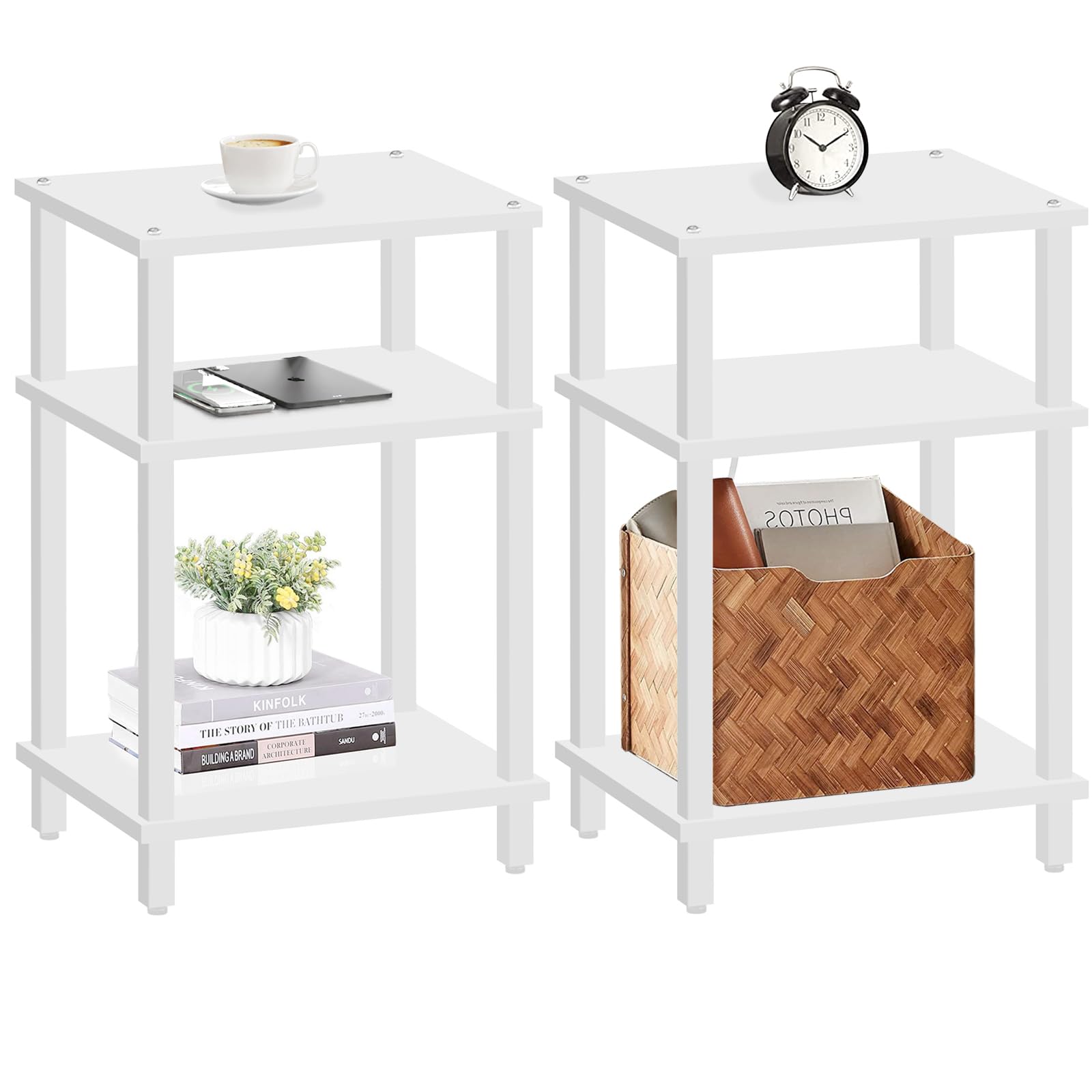 Photo 1 of TUTOTAK Set of 2 End Table, Side Table, Nightstand, 3-Tier Storage Shelf, Couch Table for Small Space TB01BW0492