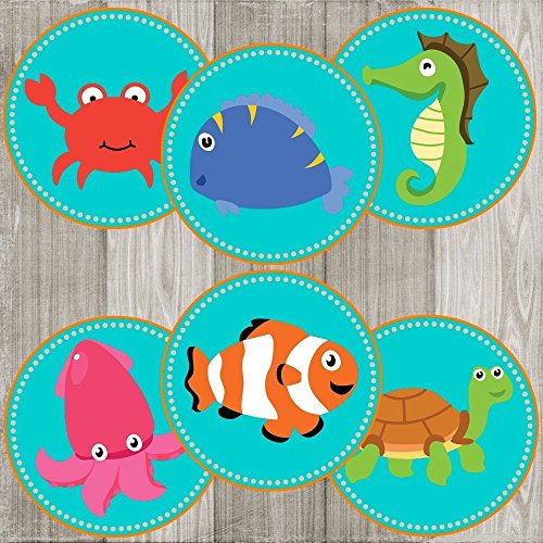 Under the Sea Sticker Labels - Kids Birthday Party Favor Stickers and Envelope Seal - Set of 50