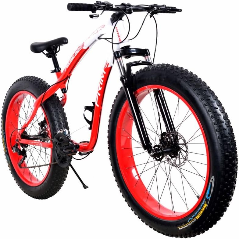 R Cycles Carbon and Steel Fat Tyre Prime Adventure Sports MTB Cycle with 21 Shimano Gears (Red and White, FBP0CRW)