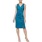 S.L. Fashions Women's Short Sleeveless Sheath Cocktail Dress with Cross Waist and Cascade Front