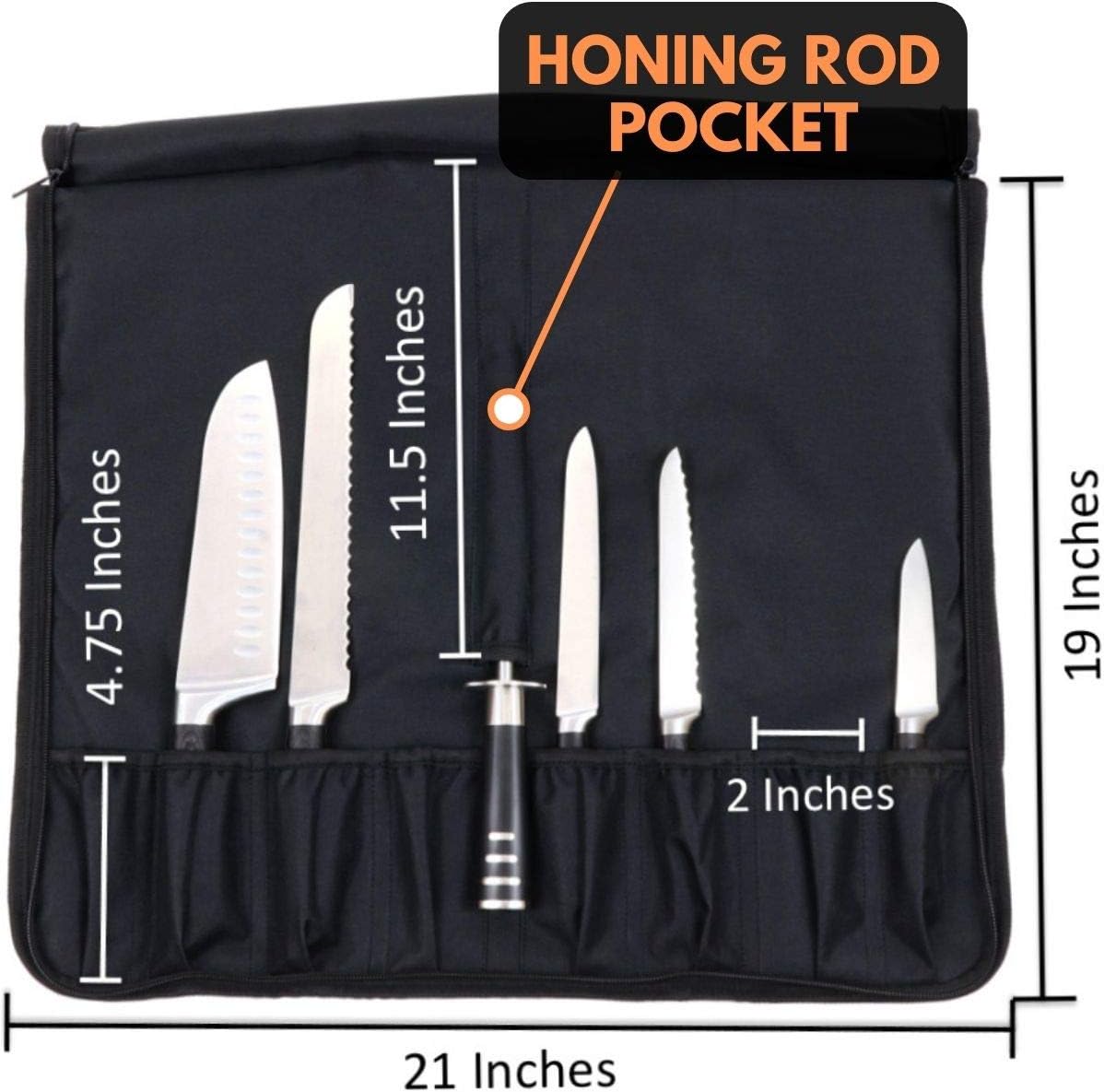 Chef Knife Bag (8+ Slots) is Padded and Holds 8 Knives PLUS Your Meat Cleaver, Knife Steel, 4 Utensils, and a Zipped Pouch for Tools! Durable Knife Carrier also Includes a Name Card Holder. (Bag Only): Kitchen & Dining