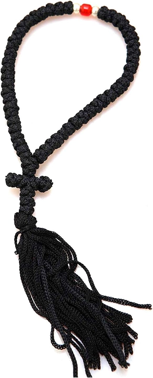 Handmade Blessed Christian Orthodox Greek Komboskoini Prayer Rope 50 Knots Black