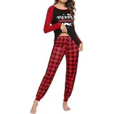 Ekouaer Women's Pajama Set Christmas Pjs Long Sleeve Print Tops and Pajamas Pants Soft Sleepwear Set