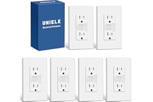 UNIELE 6 Pack Super Slim 15 Amp Tamper Resistant GFCI Outlets, 15A GFI Receptacle with LED Indicator, Ground Fault Circuit Interrupter, Screwless Wallplate Included, ETL Listed, White