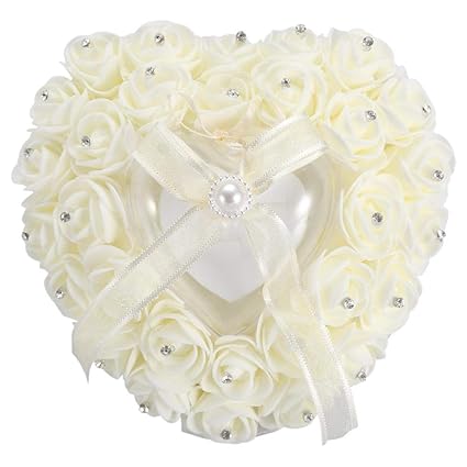 Romantic Heart Shaped Wedding Ring Box Rose Rhinestone Decor Ring