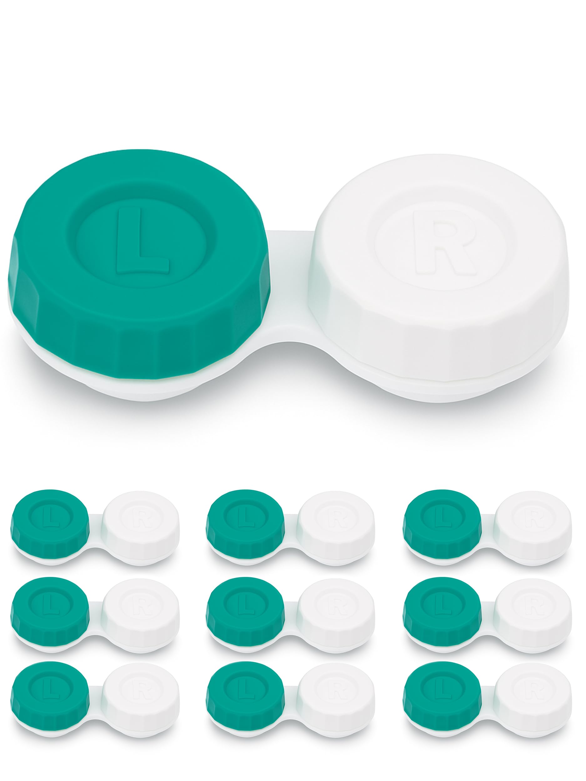 SPORTS WORLD VISION Green & White Contact Lens Case | Flat Screw Top Contact Lens Cases Box | Portable Travel Contact Lens Solution Holder | L & R Marked on Lenses Solution Case Top | Pack of 10