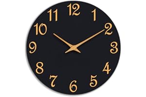 Roymnie Wall Clock 14 Inch, Modern Wall Clocks Battery Operated, Silent Non Ticking Clock Decorative for Living Room, Office, Home, School (Black Gold)