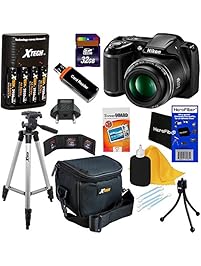 Nikon COOLPIX L340 Digital Camera with 28x Zoom & Full HD Video (Black) International Version + 4 AA Batteries & Charger + 32GB Dlx Accessory Kit w/HeroFiber Cleaning Cloth
