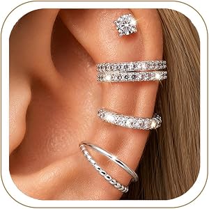 4PCS 14K Gold Plated Ear Cuffs, Ears Clip On Earrings for Women | Adjustable Non Piercing Ears Clip Design, Sparkling Cubic Z