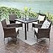 Wisteria Lane Outdoor Patio Dining Table Set, 5 Piece Glassed Dining Table Chairs Sectional Furniture Conversation Set Cushioned Garden Lawn Bar Furniture,Brown