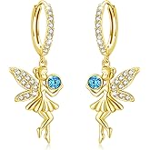 CUOKA MIRACLE Gold Tinkerbell Fairy Earrings For Women S925 Sterling Silver Fairy Earring Angel Hoop Huggies Earrings Fairy Dangle Drop Earring Gold Tinkerbell Fairy Jewelry Gifts For Women