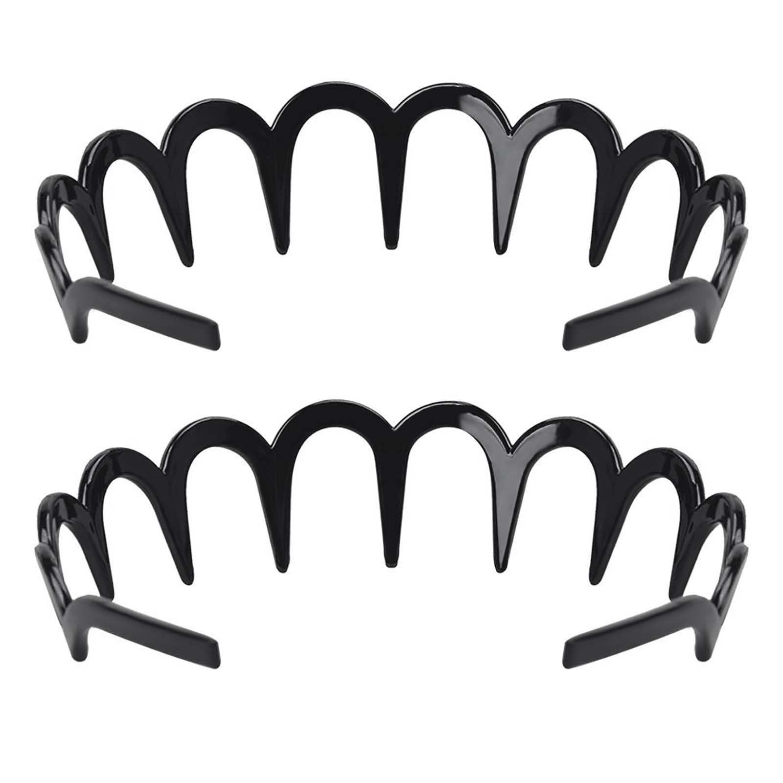 KIPTVO 2PCS Tooth Headband for Women, Plastic Hair Bands, Comfort Wavy Toothed Hairband, Plastic Headband, for Women Men Girls (Black)