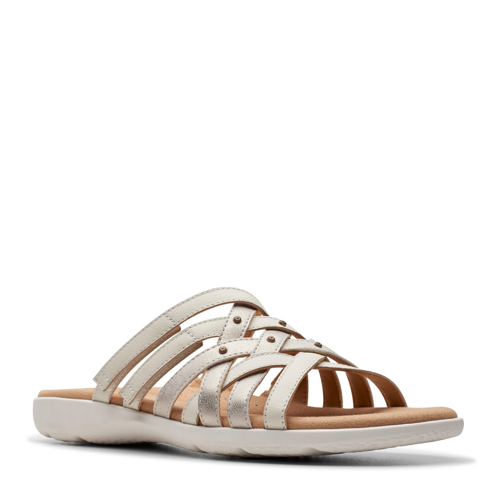 Clarks Women’s Elizabelle Rio Slide Sandal, Off White Multi Leather, 12 Wide