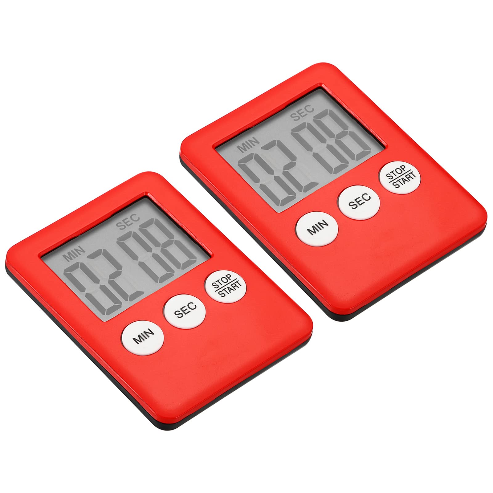PATIKIL Digital Timer, 2Pcs Small Count Down/UP Clock with Magnetic, Big LCD Display Loud Sounds Minute Second Kitchen Timer for Games, Cooking, Red