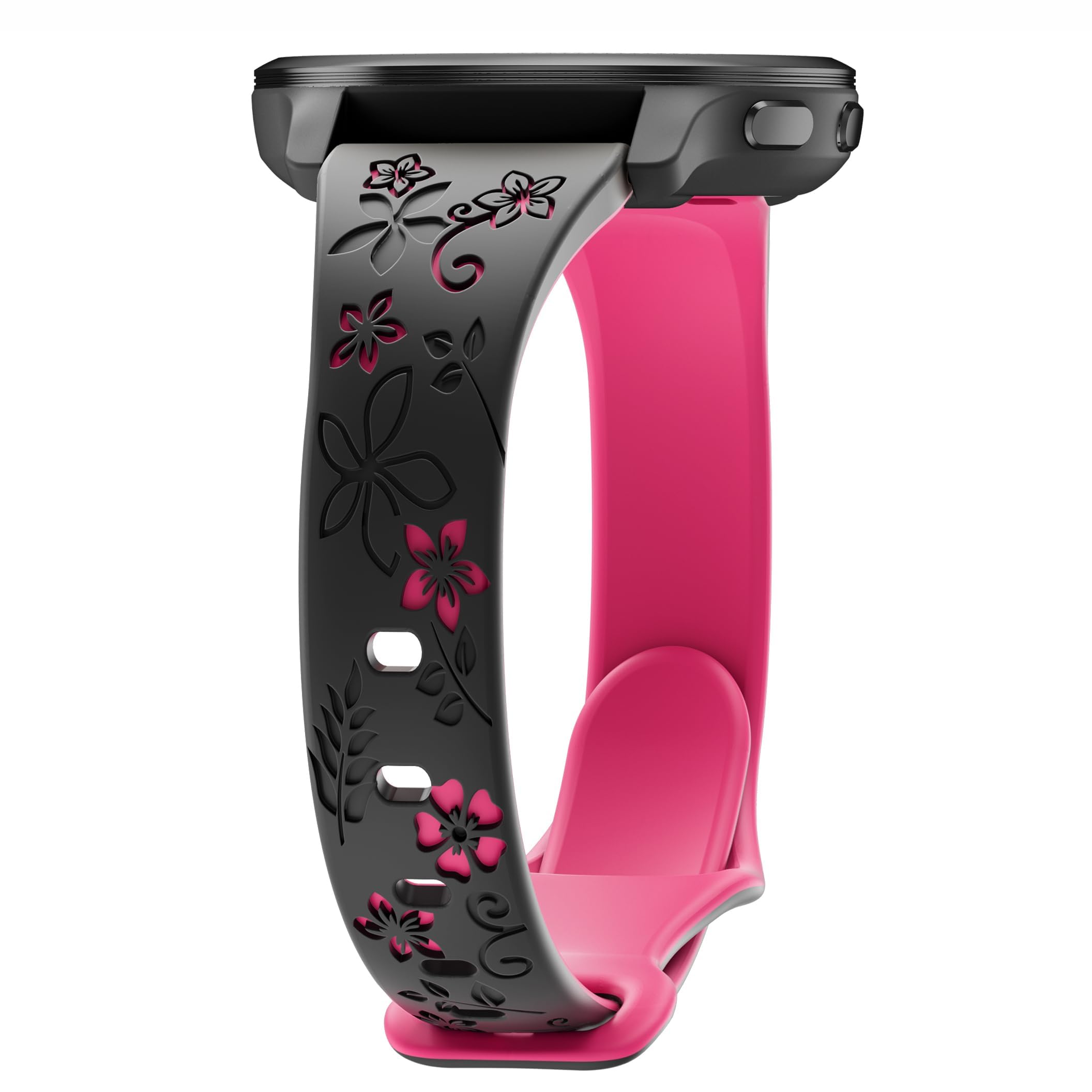 Laband 20mm Floral Engraved Watch Band Compatible with Garmin Vivoactive 6/Vivoactive 5/3/3 Music/Forerunner 570 42mm/165/55/245/645 Music, Soft Slim Silicone Cute Embossed Strap for Venu Sq 2/Venu