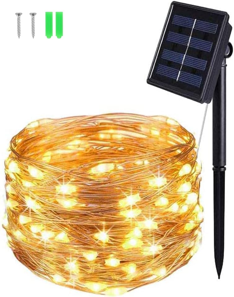 BOLWEO Solar Lights Outdoor Garden, 5M/16.4Ft 50 LED Copper Wire String Lights,Garden Lights Solar Powered Waterproof with 8 Modes for Patio, Yard, Fence, Gazebo, Party Decoration (Warm White)