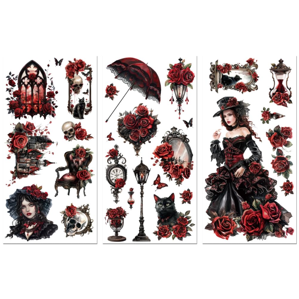 Peacoblue Rub on Transfer Decals for Furniture Crafts Decor Gothic 6"x12", 3Pcs Waterproof UV DTF Transfer Decals Sticker for Dresser Lingerie Chests Drawer Glass Porcelain Wood Plastic