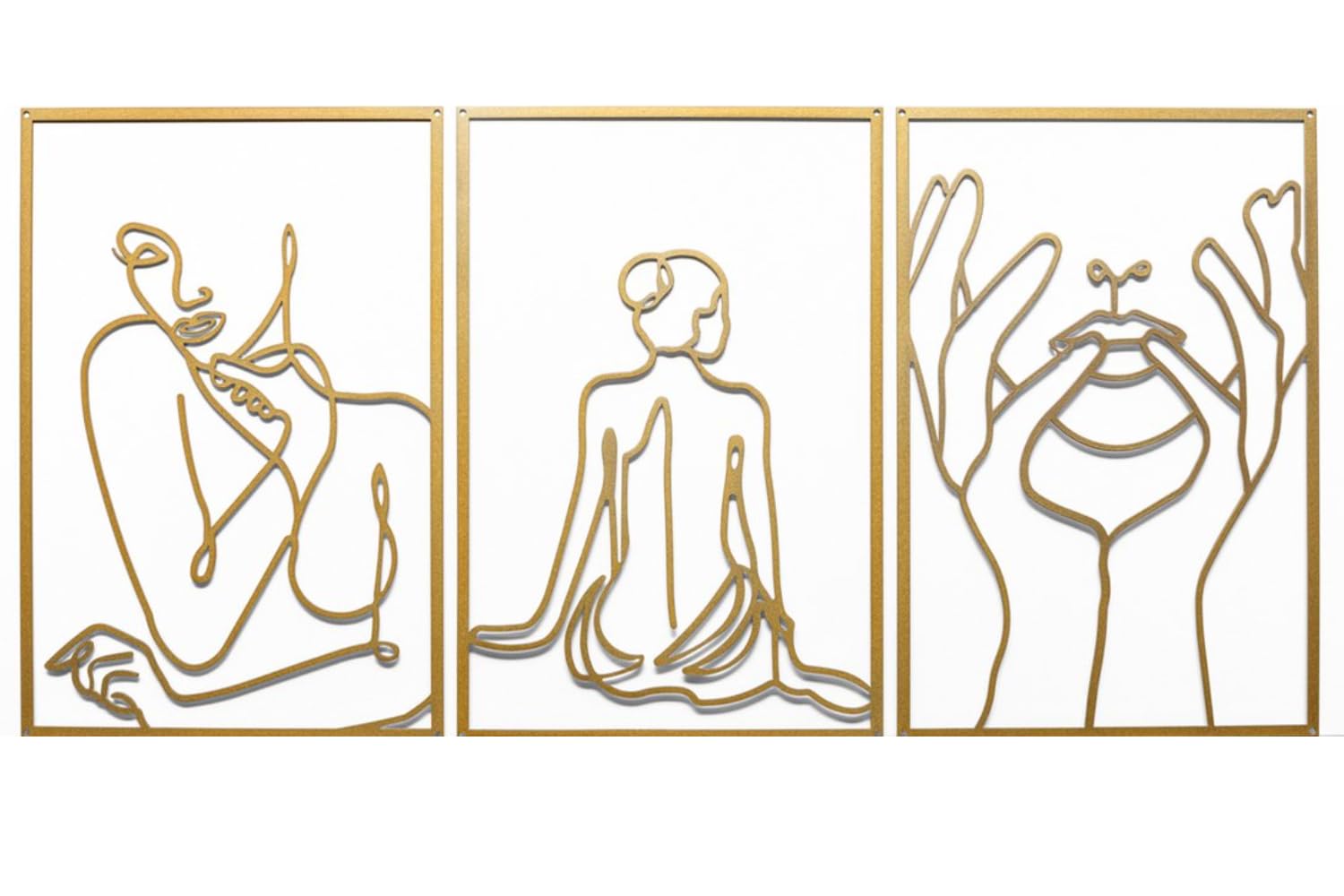 Kos Design 3 Pcs Gold Metal Wall Art Decor- Elegant, Stylish Female Body Line Art Wall Decor with 3D Shadow Effect- Abstract, Minimalist Wall Art for Bedroom, Living Room & More- Modern