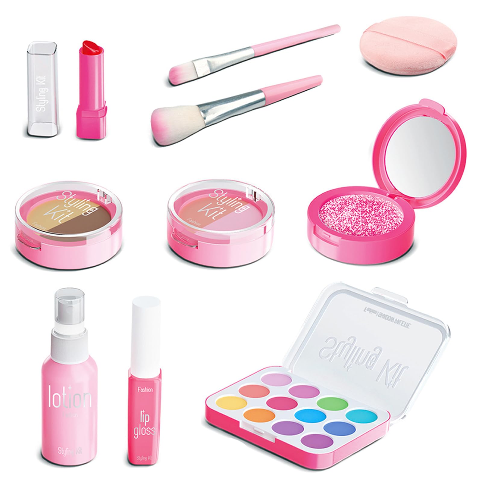 EDLMKM Makeup Play Set, Pretend Makeup Sets for Girls with 10 Realistic Accessories, Fake Beauty Role Play Kit, Princess Toys Play Games Gift Birthday Gift for Girls, Pretend Makeup for Role Playing