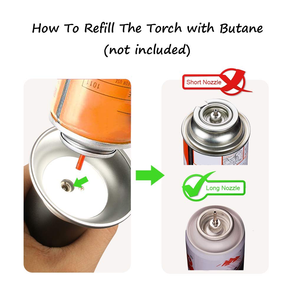 Blow Torch, Kitchen Blow Torch Lighter, Refillable Culinary Butane Torch with Safety Lock & Adjustable Flame for Creme Brulee, Meat, Seafood, Pastries, Desserts, Baking- (Butane Gas Not Included)