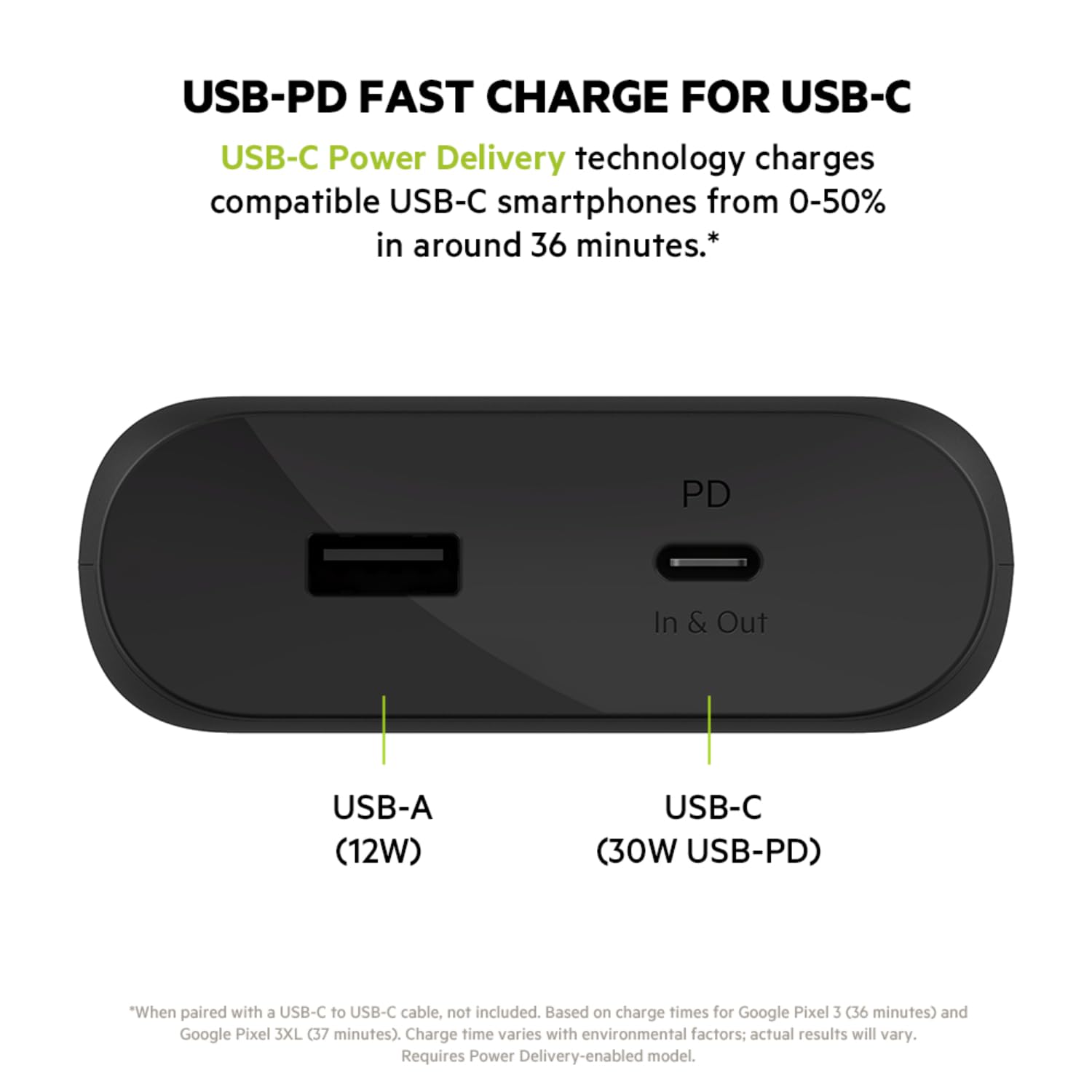 Belkin Portable Charger - USB-C Cable Included - USB C Power Bank PD 20000 mAh, iPhone Charger Fast Charging Apple iPhone 16, iPad Pro, Samsung Galaxy S25, Nintendo Switch 2 & More - Black