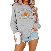 MYHALF Crewneck Sweatshirt for Women Fall Leaf Graphic Sweatshirts Vacation Long Sleeve Drop Shoulder Pullover