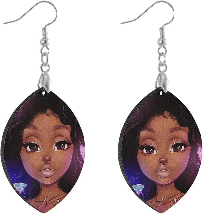 Watertrop African American Cute Girl Earrings Wooden Painted Earrings