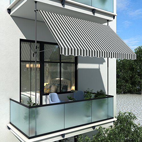 SONGMICS Klemmmarkise, 250 cm, Balkonmarkise, Sonnenschutz, Markise mit Gestell, Verstellbare Höhe 2-3 m, Grau-Weiß… – Bild 4