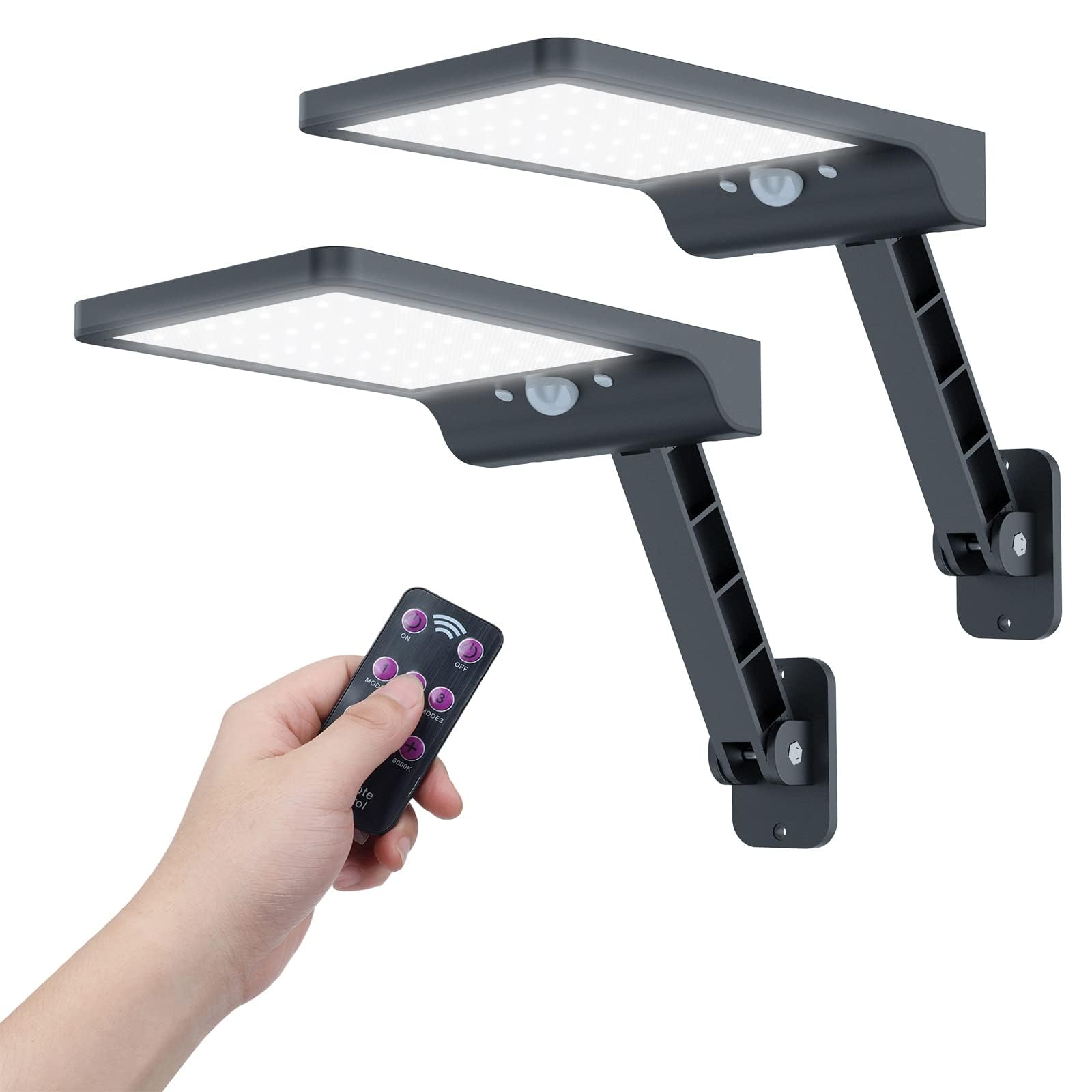 COLBOR Outdoor Solar Light, LED Spotlight Solar Wall Garden with Motion Sensor with 3 Adjustable Modes, IP65 Powerful Waterproof with Remote Control (2 Pieces) — image 1