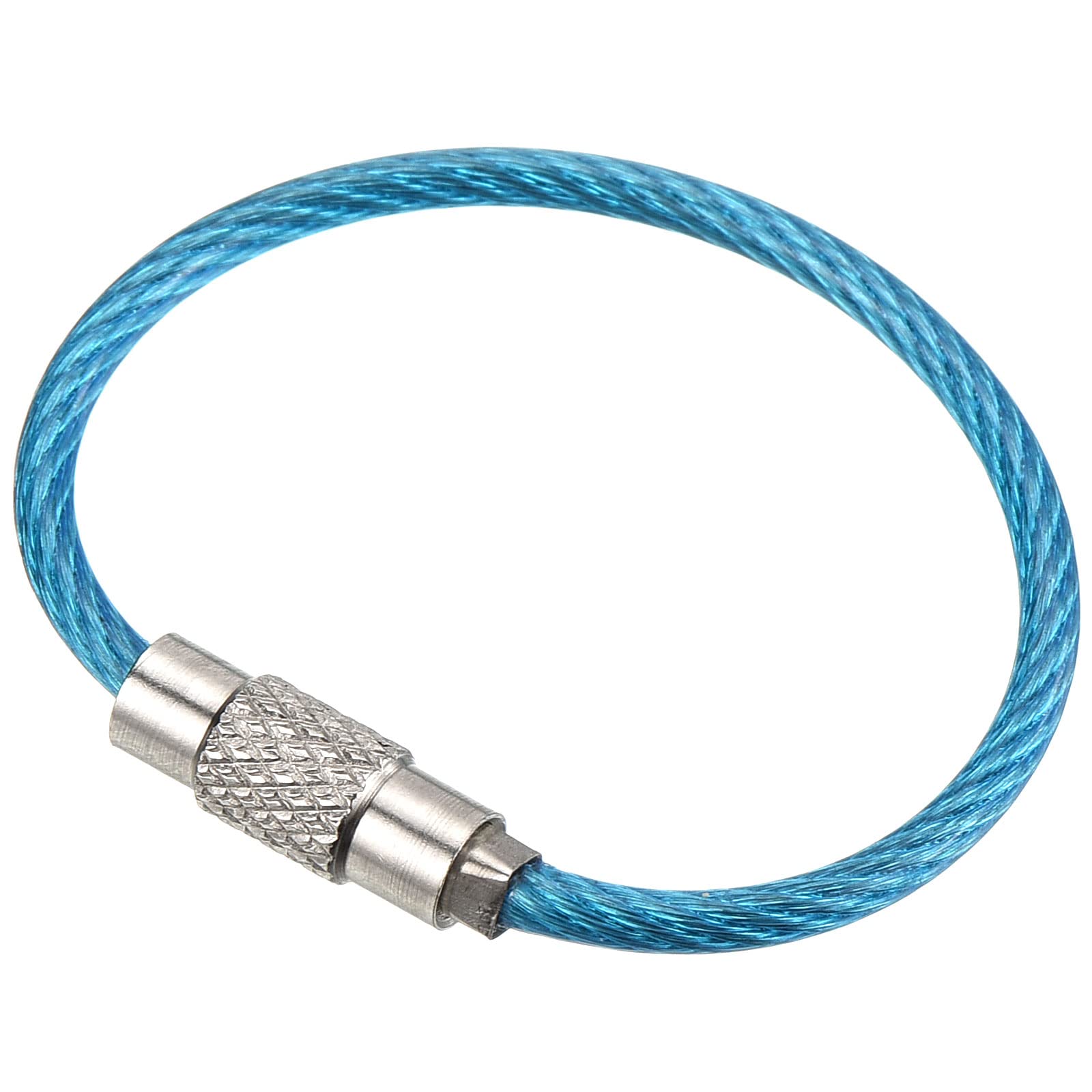 PATIKIL 3.5 Inch Length Wire Keychain Cable, 5 Pack Stainless Steel Key Ring Loop, Blue