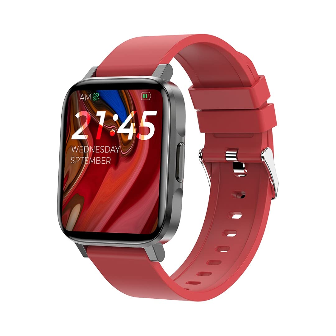 Unisex smart watch fitness tracker with; waterproofing, heart rate monitor, multi sports modes, health insights and useful phone tool features (Red)