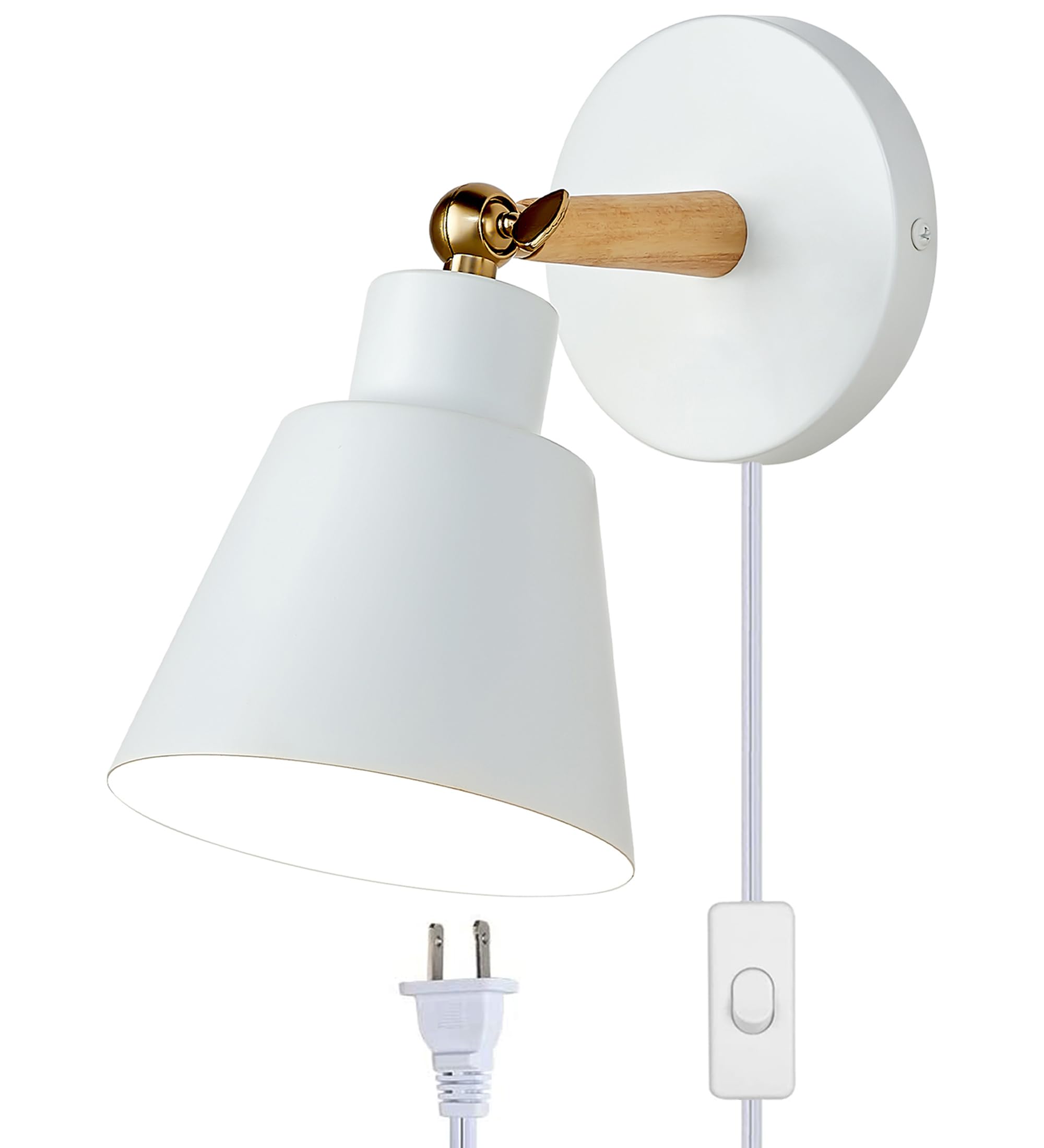 Photo 1 of ClanKin Wall Sconces Lighting Fixture, Bedside Wall lamp for Industrial Bedroom, Bathroom Sink Lighting for Bedroom Hallway Living Room(1Pack-White with Plug in Swtich Cord)