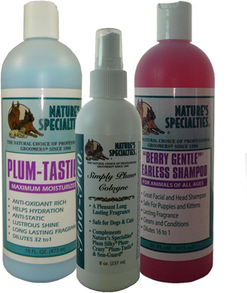 Doggidogi Nature's Specialties Berry Gentle Shampoo, Plum Tastic Conditioner & Foo Foo Simply Plum Cologne Set