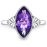 DOTOUJOUR 14x7mm Genuine Amethyst Ring for Women 925 Sterling Silver Real Marquise Shaped Amethyst Engagement Statement Promise Rings Personalized