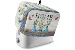 Gavrelixora Eucalyptus Leaves Toaster Cover 2 Slice, Home Summer Botanical Kitchen Appliance Covers with Pocket & Loop, Butterfly Vintage Polyester Bread Machine Covers Dust & Fingerprint Protection