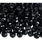 Jmassyang 200 Pieces 6mm Faceted Round Crystal Glass Beads Spacer Beads for Jewelry Making, Bracelets Necklaces Earrings Wind Chimes Suncatchers(Black)