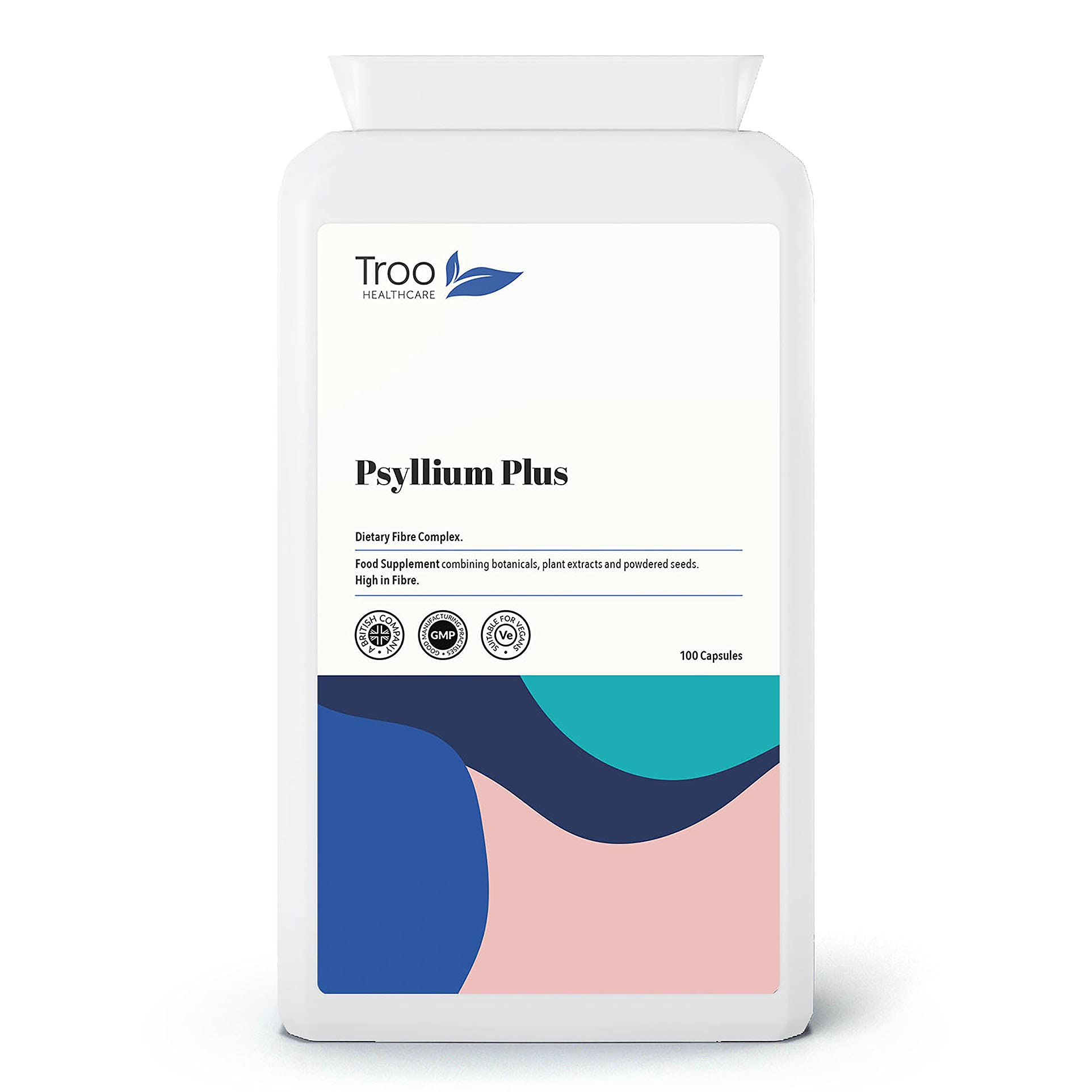 Troo Health Care Digest-Flow Psyllium Plus Dietary Fibre Complex - 100 Capsules | Soluble and Insoluble Fibre Blend | UK Manufactured to GMP Standards