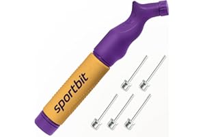 SPORTBIT Ball Pump with 5 Needles - Push & Pull Inflating System - Great for All Exercise Balls - Volleyball Pump, Basketball Inflator, Football & Soccer Ball Air Pump - Goes with Needles Set